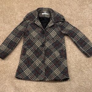 Larry Levine Gray and Red Plaid Swing Coat